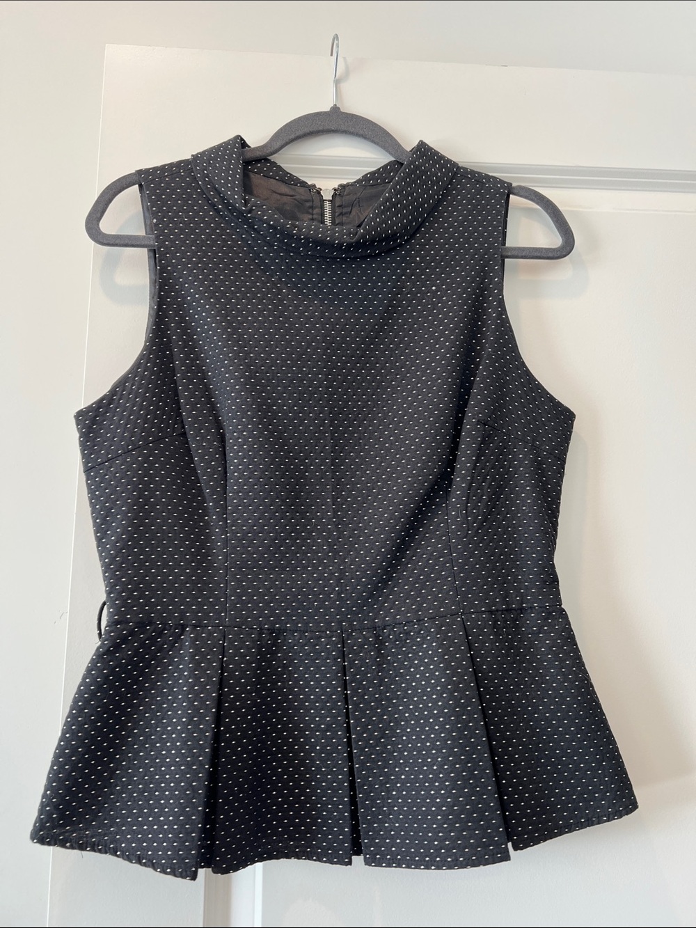 Forever 21 Black Sleeveless Peplum Dress with White Dot Texture